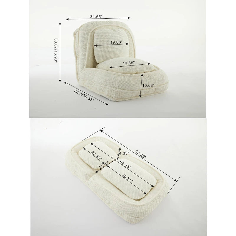 White 47.8 Adjustable Chaise Longue Chair with High Back