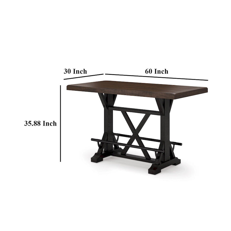 Becy Counter Height Dining Table, 60 Inch, Brown, Black Pine Wood