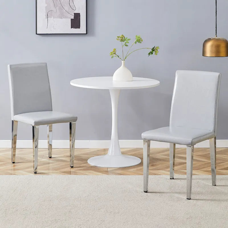High Back Dining Chair Set of 2 PU Leather Upholstered Chair Living Room Decorative Side Chair Metal Frame Home Chair