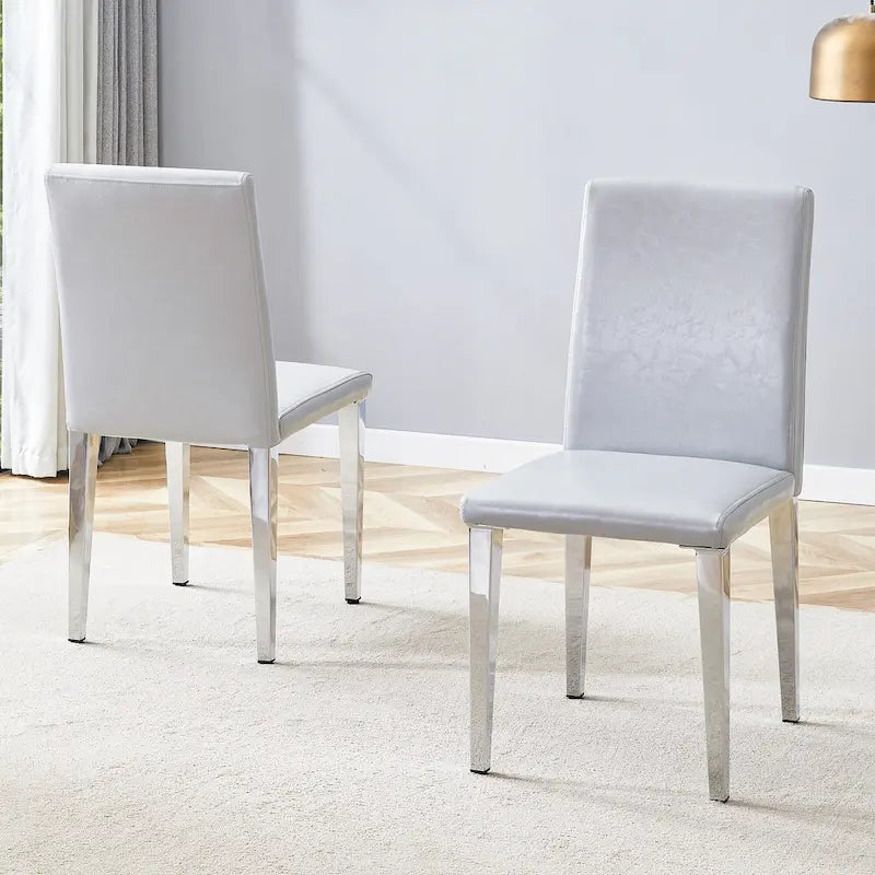 High Back Dining Chair Set of 2 PU Leather Upholstered Chair Living Room Decorative Side Chair Metal Frame Home Chair