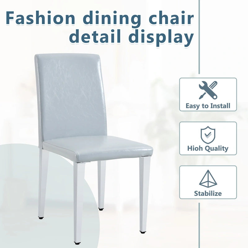High Back Dining Chair Set of 2 PU Leather Upholstered Chair Living Room Decorative Side Chair Metal Frame Home Chair