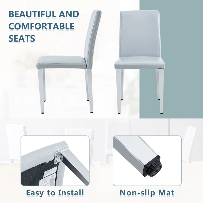 High Back Dining Chair Set of 2 PU Leather Upholstered Chair Living Room Decorative Side Chair Metal Frame Home Chair