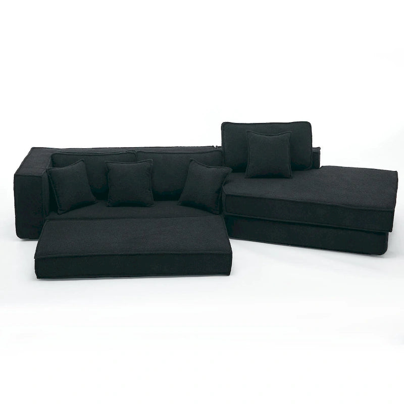 133 Lamb Velvet Convertible Sleeper Sofa with 7 Pillows (3 Back + 4 Throw), Foldable Gaming Bed Design
