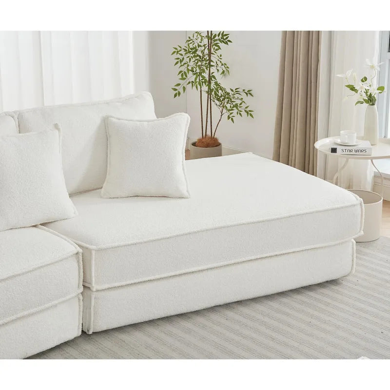 133 Lamb Velvet Convertible Sleeper Sofa with 7 Pillows (3 Back + 4 Throw), Foldable Gaming Bed Design