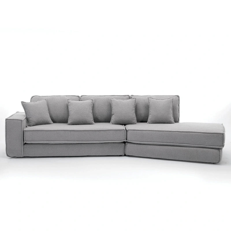 133 Lamb Velvet Convertible Sleeper Sofa with 7 Pillows (3 Back + 4 Throw), Foldable Gaming Bed Design