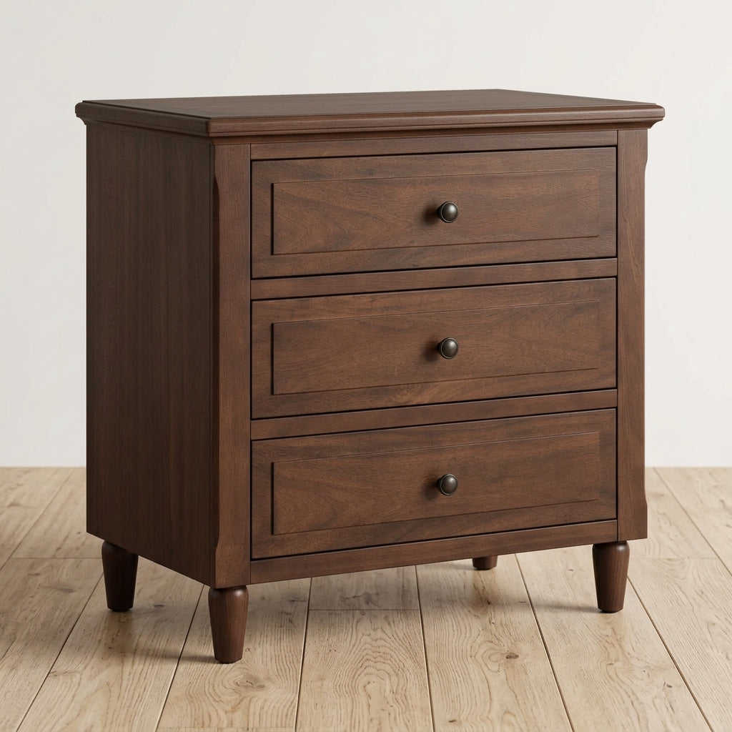 Mid-Century Modern Nightstand, Wooden Lockers with Metal Handle 3 Drawers, Entry Side Table with Solid Wood Legs