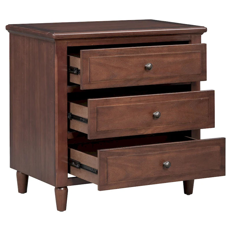 Mid-Century Modern Nightstand, Wooden Lockers with Metal Handle 3 Drawers, Entry Side Table with Solid Wood Legs
