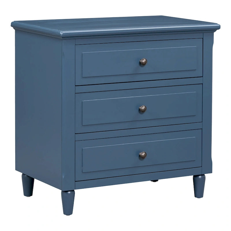 Mid-Century Modern Nightstand, Wooden Lockers with Metal Handle 3 Drawers, Entry Side Table with Solid Wood Legs