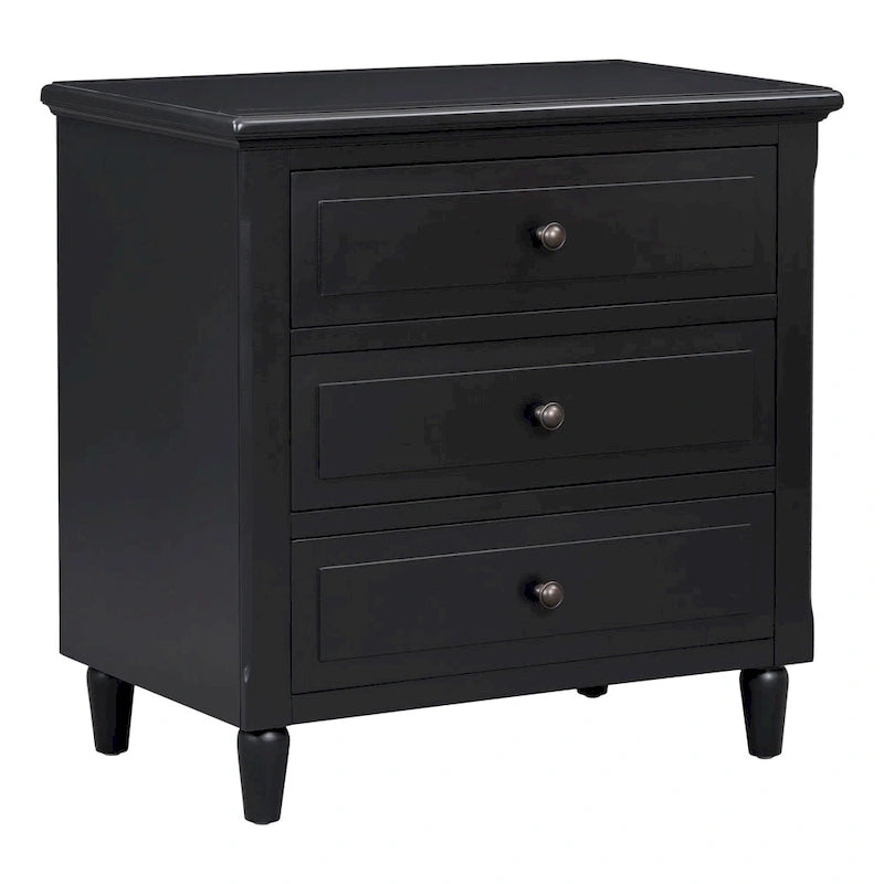 Mid-Century Modern Nightstand, Wooden Lockers with Metal Handle 3 Drawers, Entry Side Table with Solid Wood Legs