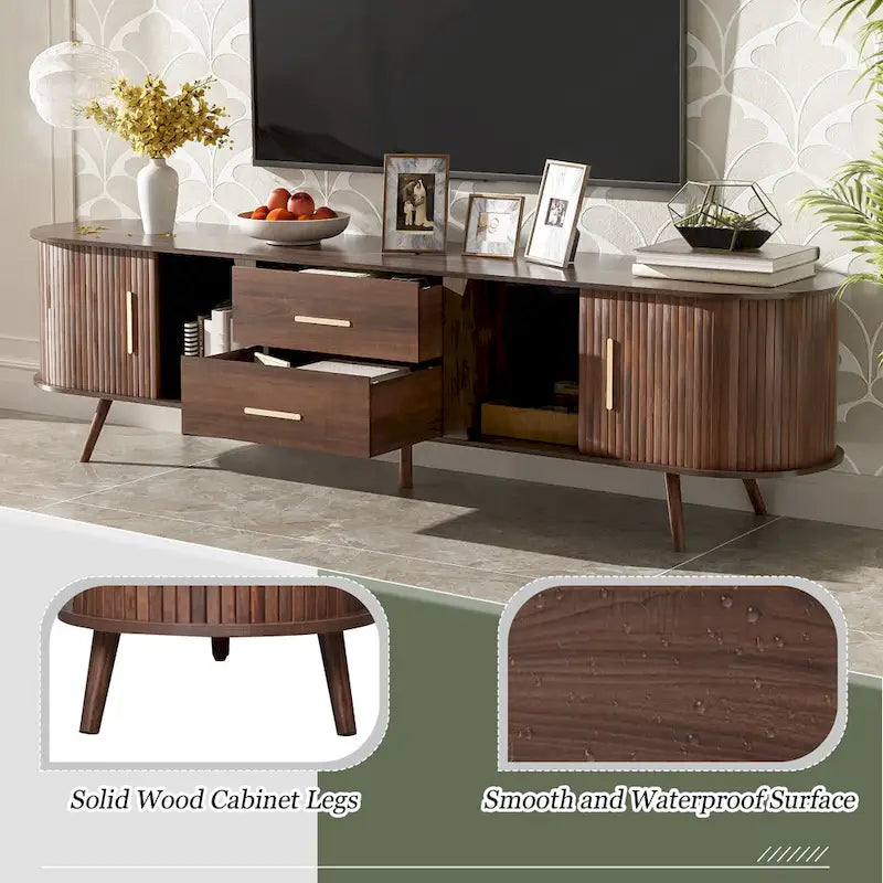 Mid-Century Modern TV Stand for 80 TV, Entertainment Center with Storage Media Console Table with 2 Drawers