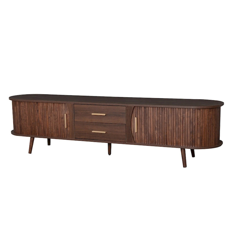Mid-Century Modern TV Stand for 80 TV, Entertainment Center with Storage Media Console Table with 2 Drawers
