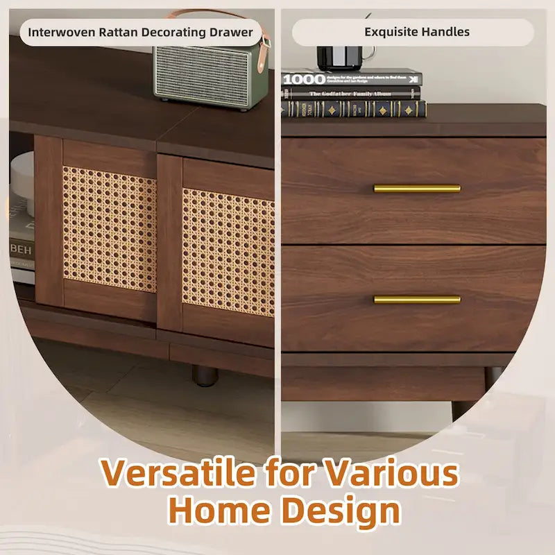 Mid-Century Modern TV Stand for 80 TV, Entertainment Center with Storage Media Console Table with 2 Drawers