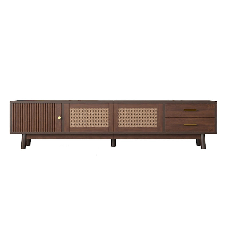 Mid-Century Modern TV Stand for 80 TV, Entertainment Center with Storage Media Console Table with 2 Drawers