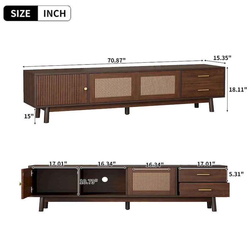 Mid-Century Modern TV Stand for 80 TV, Entertainment Center with Storage Media Console Table with 2 Drawers