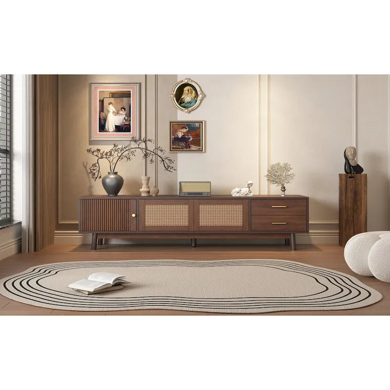 Mid-Century Modern TV Stand for 80 TV, Entertainment Center with Storage Media Console Table with 2 Drawers