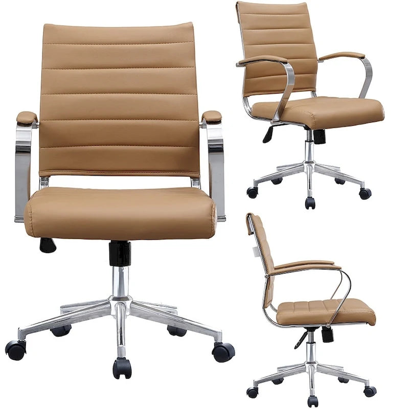 Modern Office Chair, Executive Mid-Back Conference Room Chair in PU Leather with Wheels and Arms