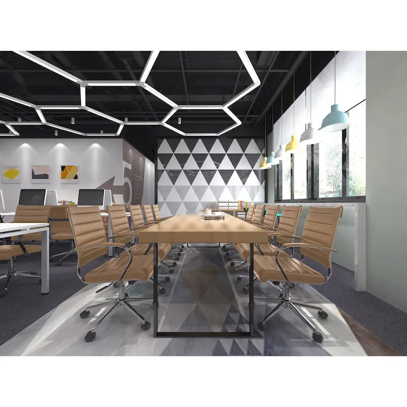 Modern Office Chair, Executive Mid-Back Conference Room Chair in PU Leather with Wheels and Arms