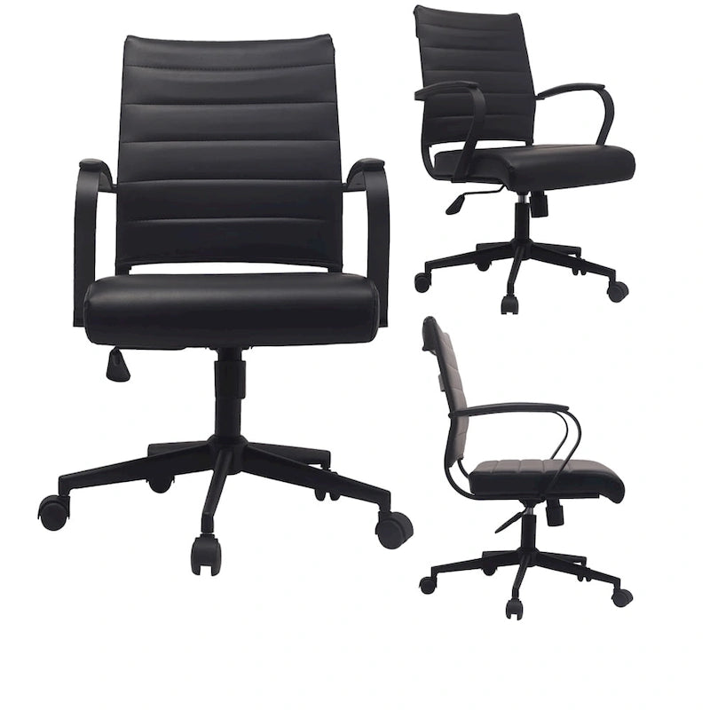 Modern Office Chair, Executive Mid-Back Conference Room Chair in PU Leather with Wheels and Arms