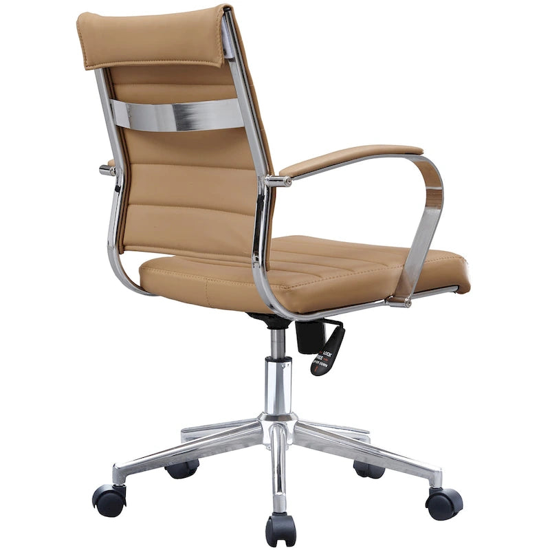 Modern Office Chair, Executive Mid-Back Conference Room Chair in PU Leather with Wheels and Arms