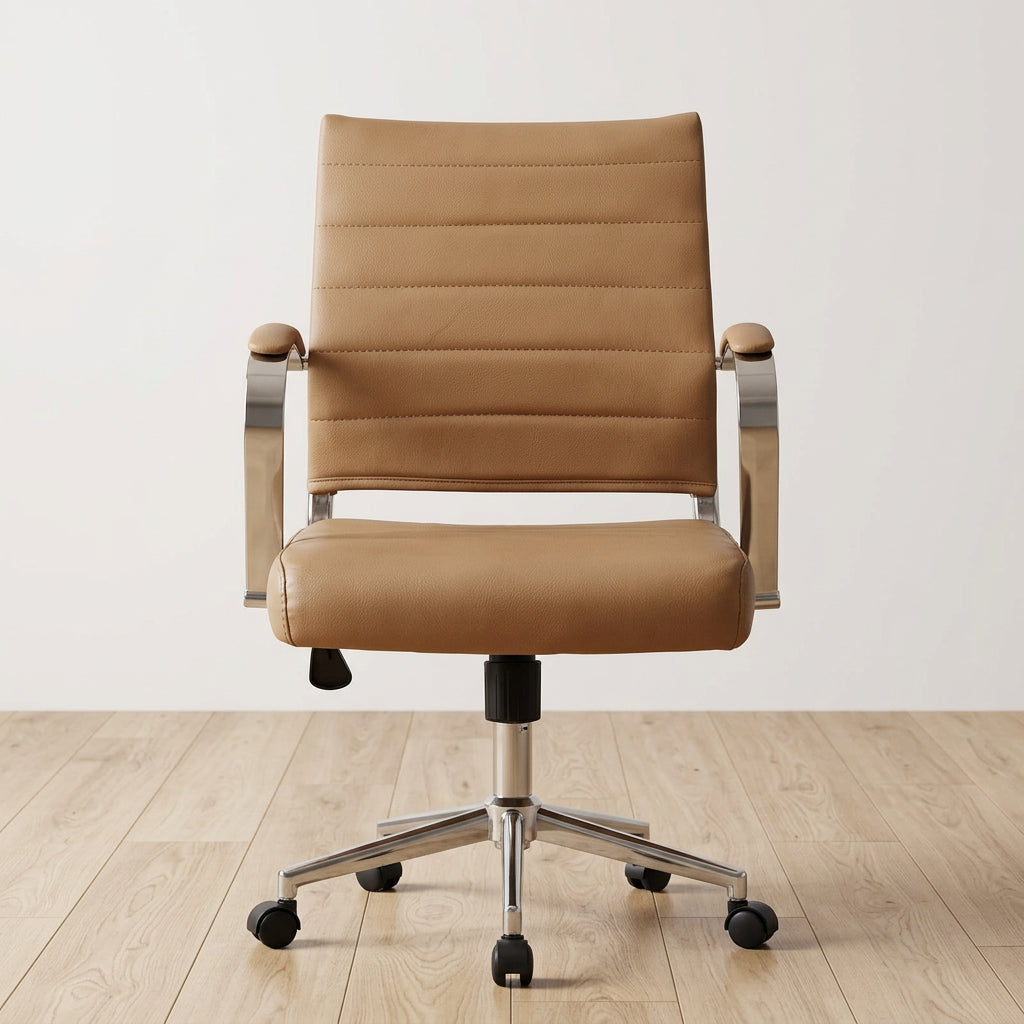 Modern Office Chair, Executive Mid-Back Conference Room Chair in PU Leather with Wheels and Arms