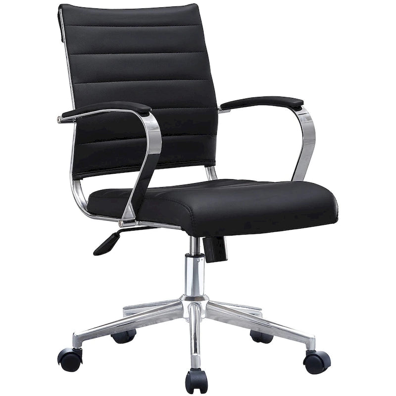 Modern Office Chair, Executive Mid-Back Conference Room Chair in PU Leather with Wheels and Arms