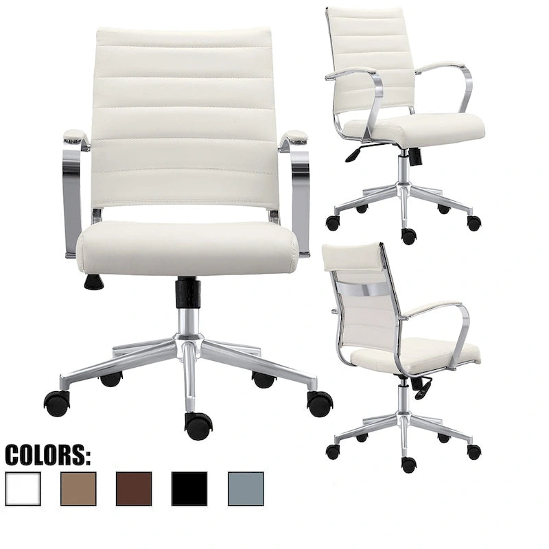 Modern Office Chair, Executive Mid-Back Conference Room Chair in PU Leather with Wheels and Arms