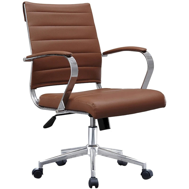 Modern Office Chair, Executive Mid-Back Conference Room Chair in PU Leather with Wheels and Arms