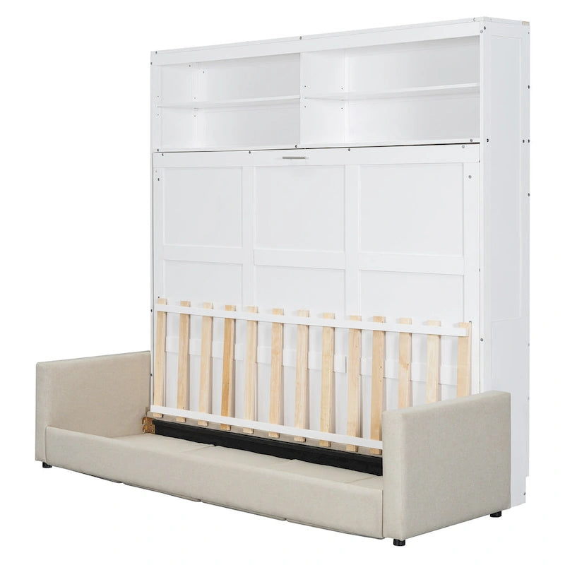 Queen Size Convertible Murphy Bed And Sofa - Space-Saving 2-in-1 Design with Integrated Storage, Dual-Piston Mechanism