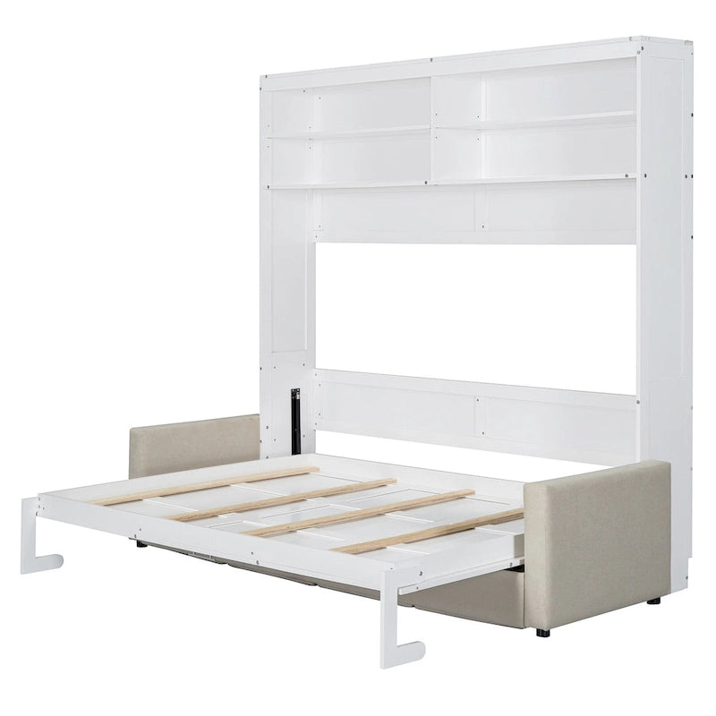 Queen Size Convertible Murphy Bed And Sofa - Space-Saving 2-in-1 Design with Integrated Storage, Dual-Piston Mechanism