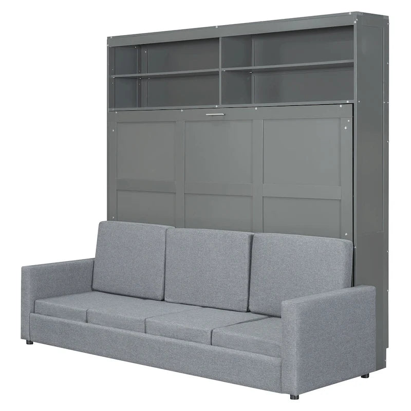 Queen Size Convertible Murphy Bed And Sofa - Space-Saving 2-in-1 Design with Integrated Storage, Dual-Piston Mechanism