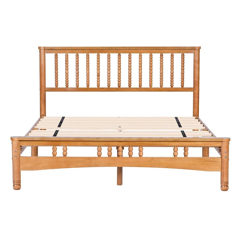 Oak Elegant Style Queen Size Wooden Platform Bed with Headboard for Bedroom