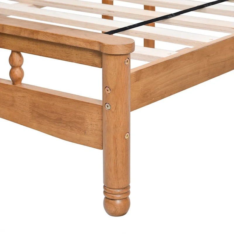 Oak Elegant Style Queen Size Wooden Platform Bed with Headboard for Bedroom