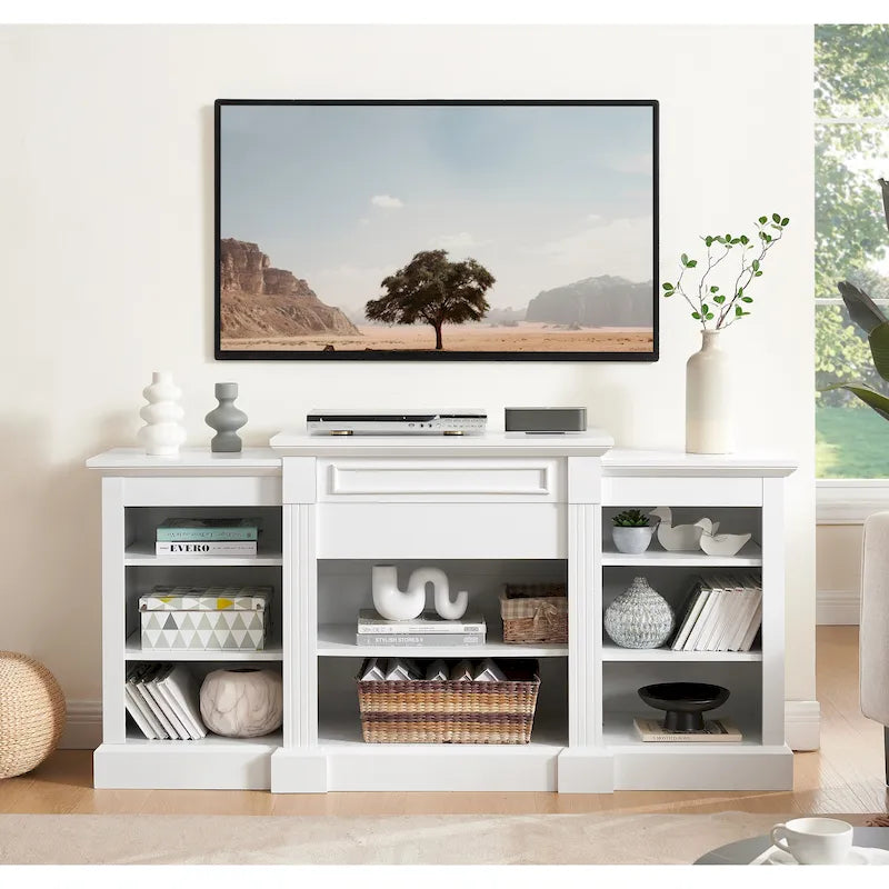 Weißer 66-Zoll-TV-Schrank mit großem Fach und verstellbaren Ablagen für Fernseher bis 65 Zoll