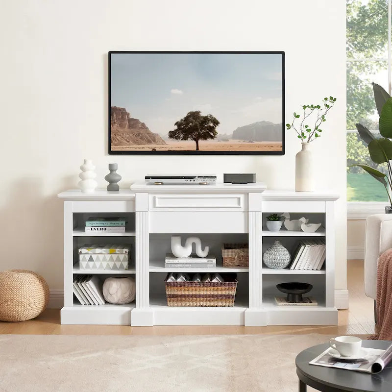 Weißer 66-Zoll-TV-Schrank mit großem Fach und verstellbaren Ablagen für Fernseher bis 65 Zoll