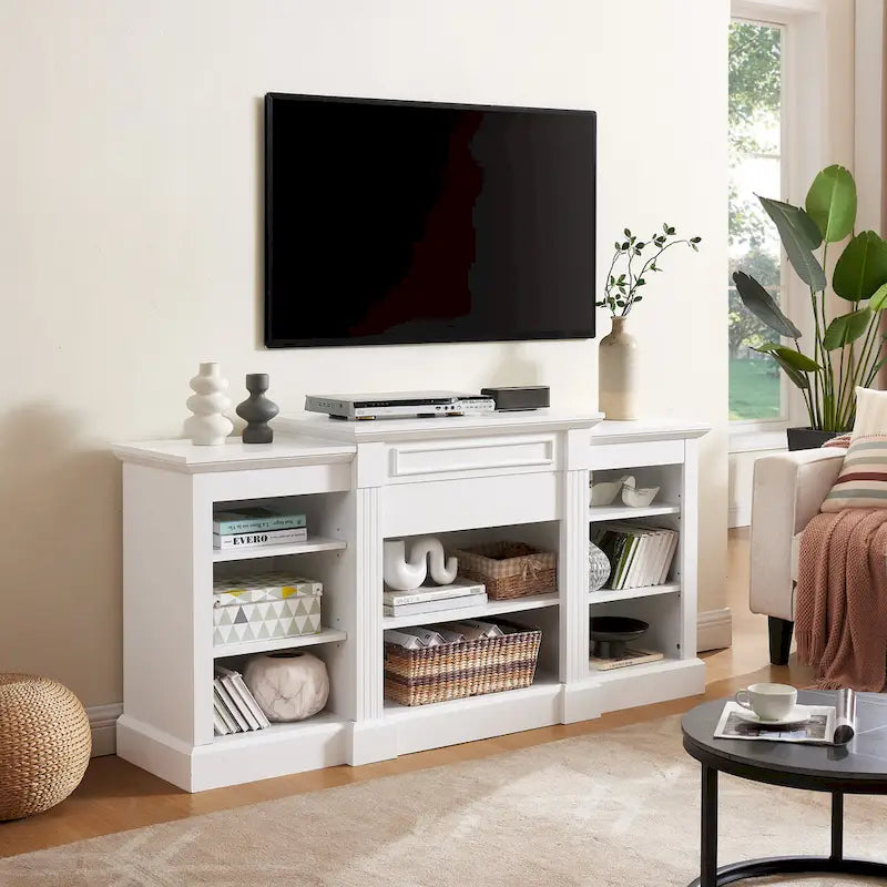 Weißer 66-Zoll-TV-Schrank mit großem Fach und verstellbaren Ablagen für Fernseher bis 65 Zoll