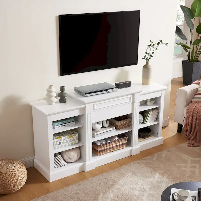 Weißer 66-Zoll-TV-Schrank mit großem Fach und verstellbaren Ablagen für Fernseher bis 65 Zoll
