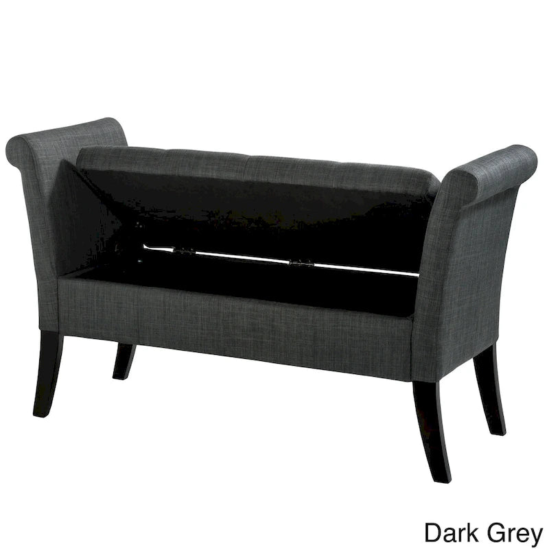CorLiving Antonio Upholstered Storage Bench with Scrolled Arms