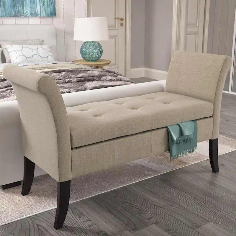 CorLiving Antonio Upholstered Storage Bench with Scrolled Arms
