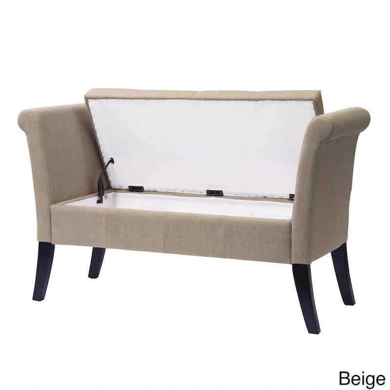 Upholstered Storage Bench with Scrolled Arms