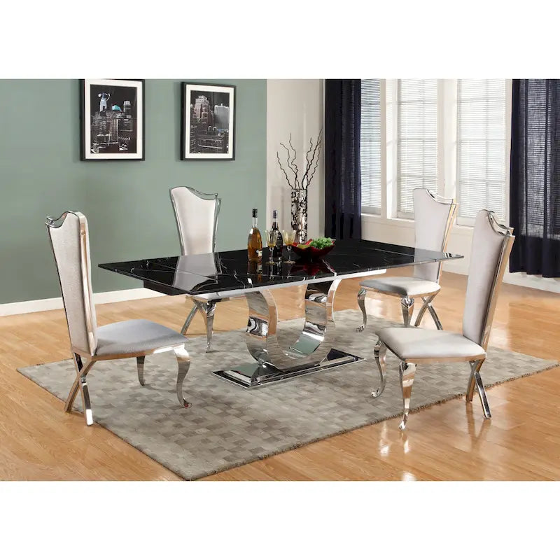 Somette Nikki Dining Table with Black Marquina Marble Top