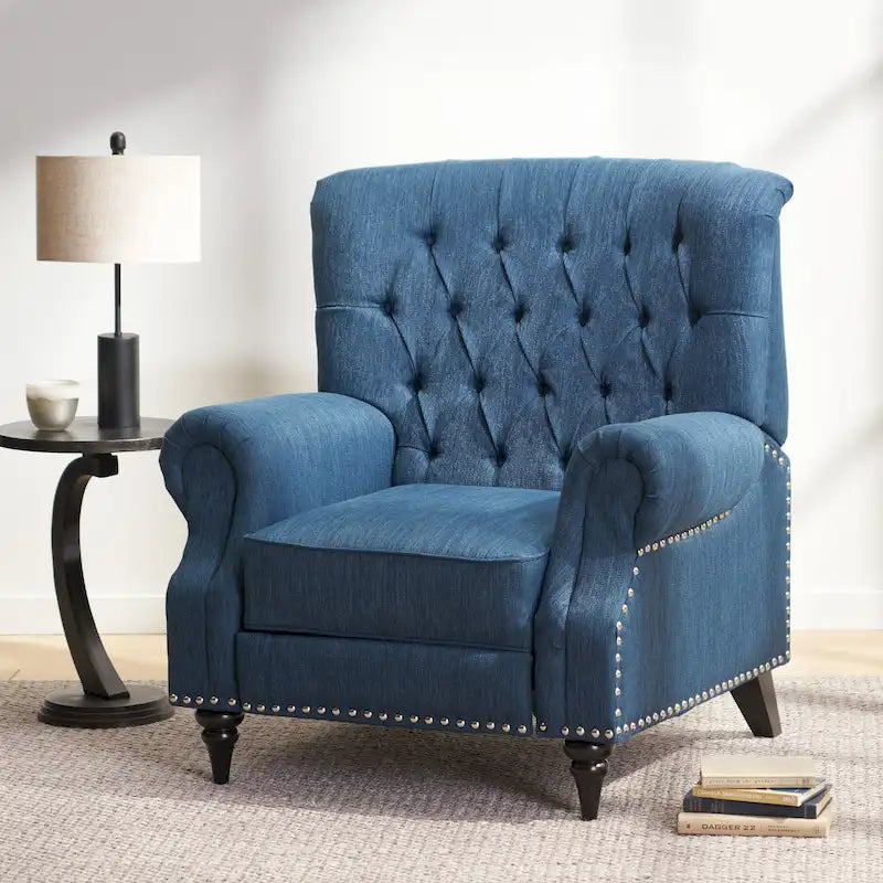 Fabric and Rubberwood Recliner with Nailhead Trim by