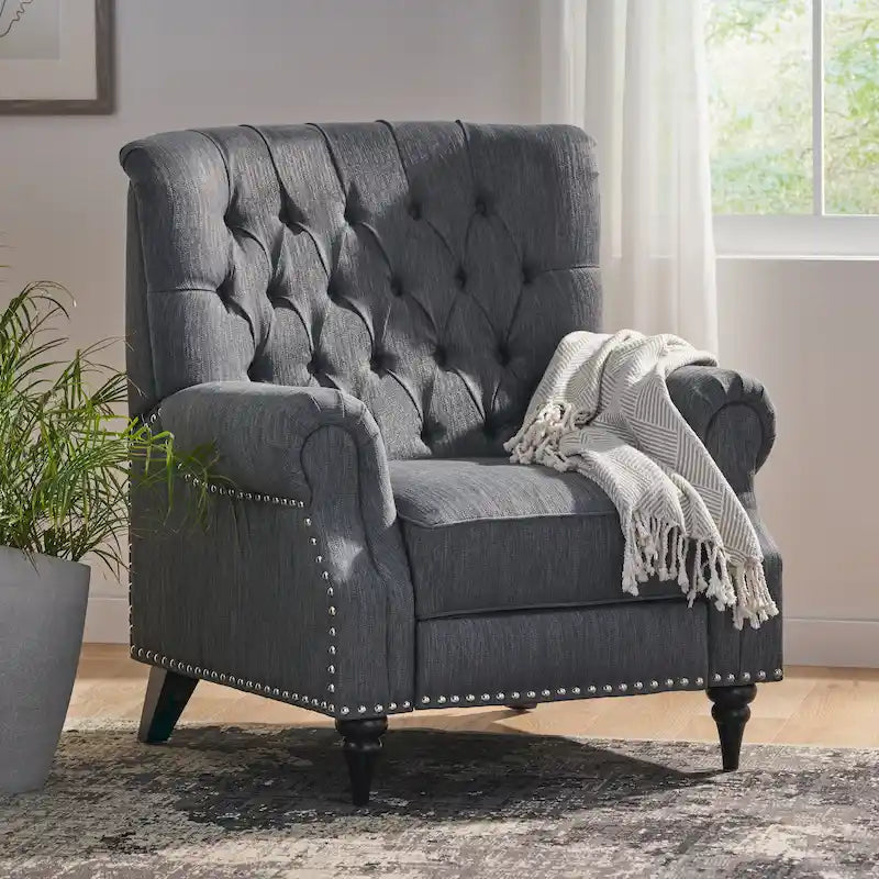 Fabric and Rubberwood Recliner with Nailhead Trim by