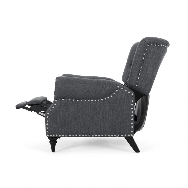 Fabric and Rubberwood Recliner with Nailhead Trim by