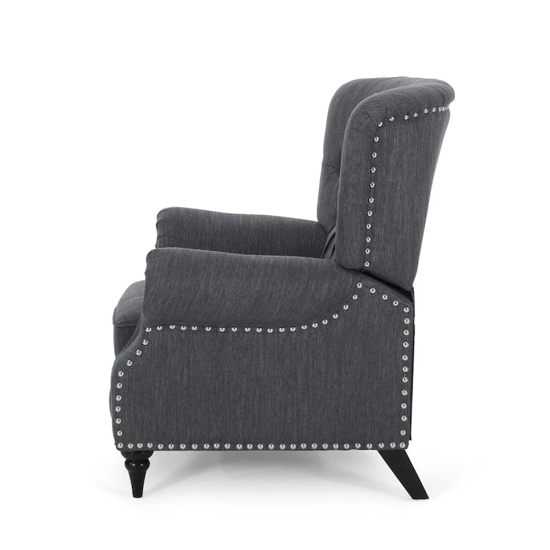Fabric and Rubberwood Recliner with Nailhead Trim by