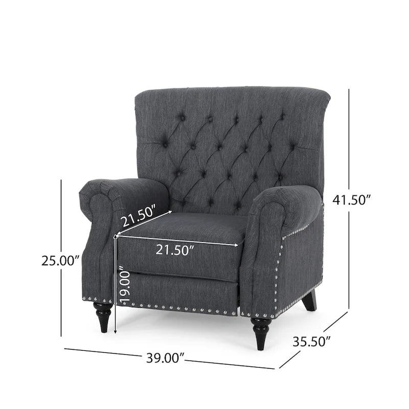 Fabric and Rubberwood Recliner with Nailhead Trim by