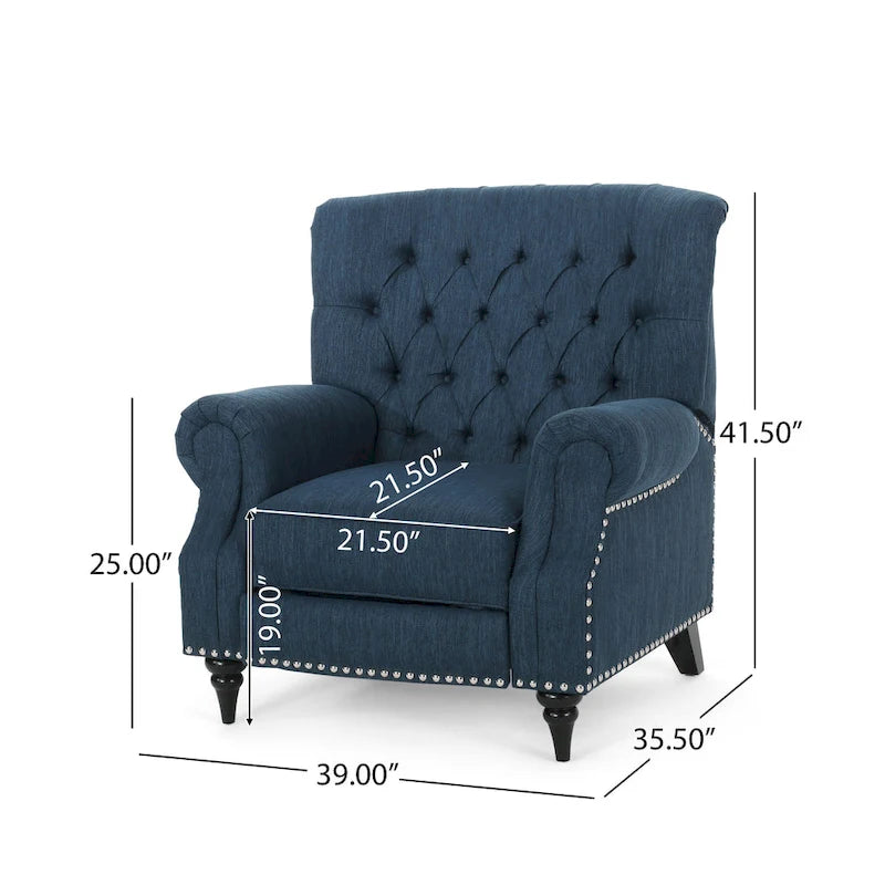 Fabric and Rubberwood Recliner with Nailhead Trim by