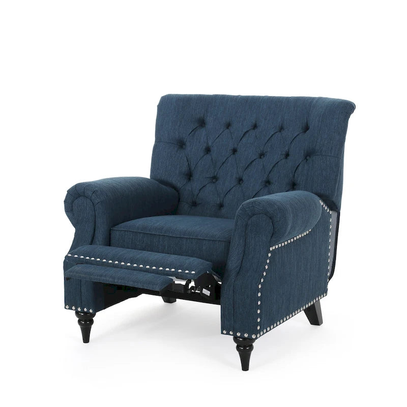 Fabric and Rubberwood Recliner with Nailhead Trim by