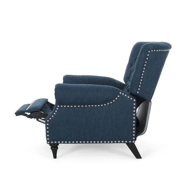 Fabric and Rubberwood Recliner with Nailhead Trim by