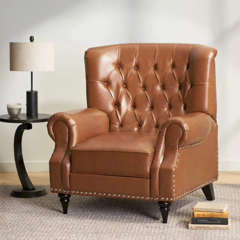Fabric and Rubberwood Recliner with Nailhead Trim by