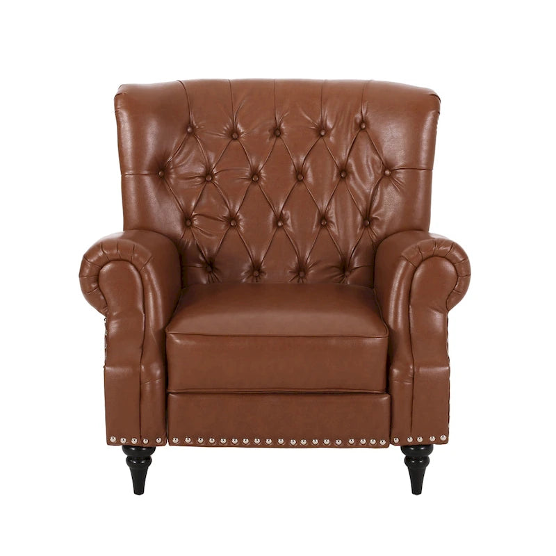Fabric and Rubberwood Recliner with Nailhead Trim by